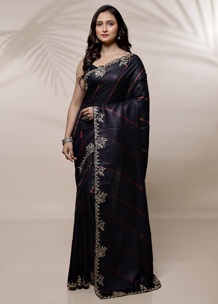 Black Tussar Pure Silk Saree With Blouse Piece - Indian Silk House Agencies