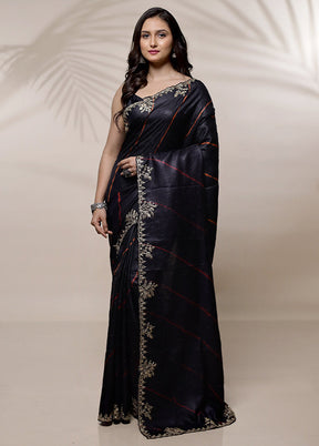 Black Tussar Pure Silk Saree With Blouse Piece - Indian Silk House Agencies