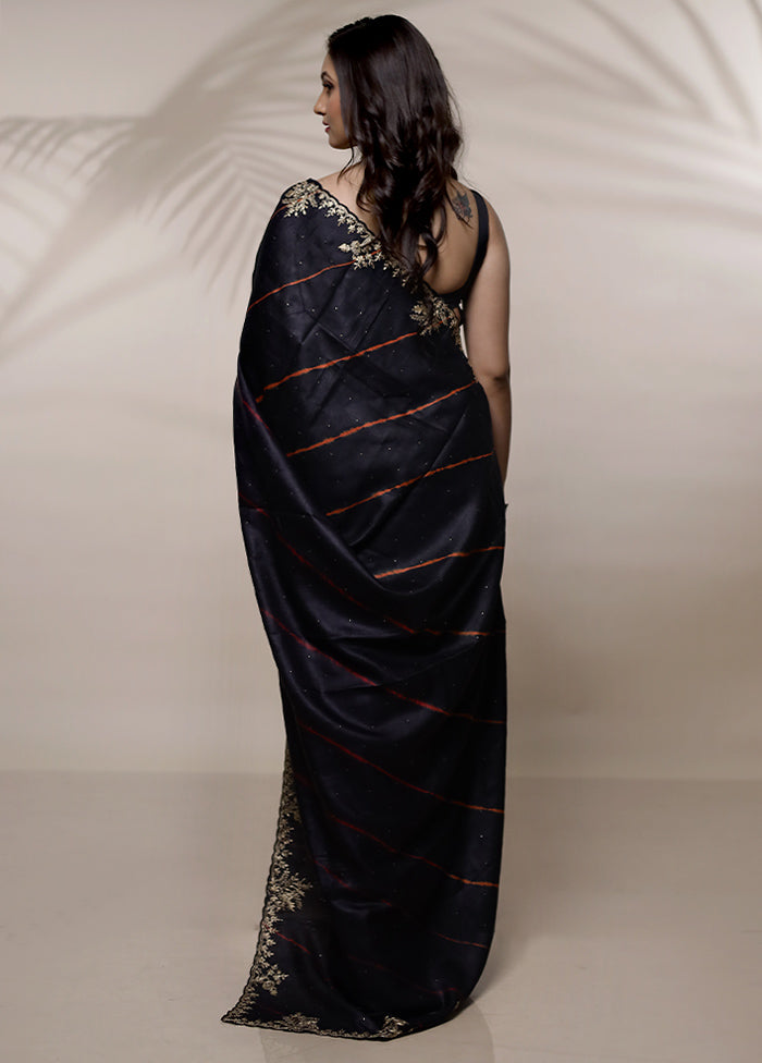 Black Tussar Pure Silk Saree With Blouse Piece - Indian Silk House Agencies