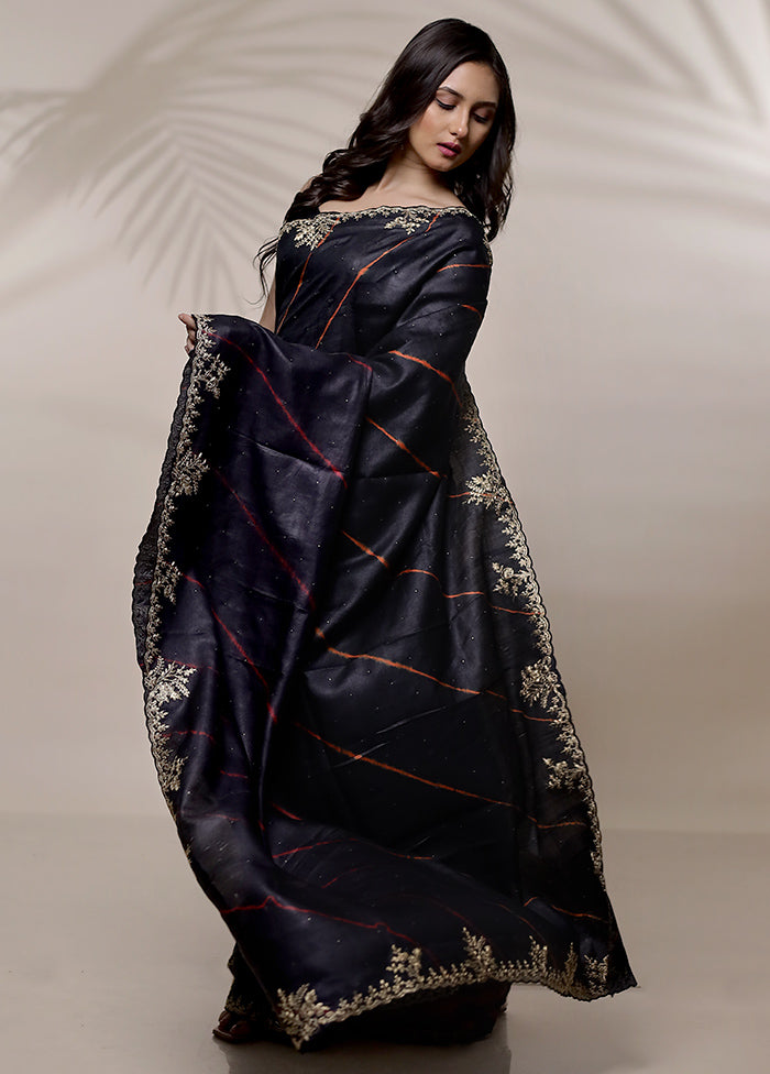 Black Tussar Pure Silk Saree With Blouse Piece - Indian Silk House Agencies