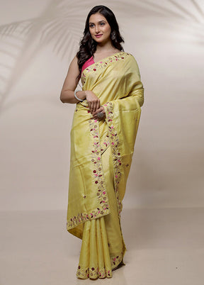 Yellow Tussar Pure Silk Saree With Blouse Piece - Indian Silk House Agencies