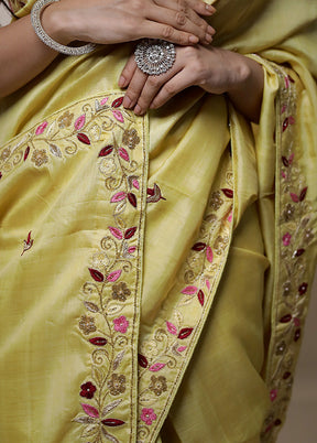 Yellow Tussar Pure Silk Saree With Blouse Piece - Indian Silk House Agencies