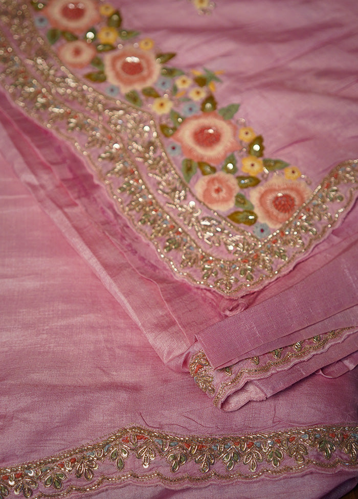 Pink Tussar Pure Silk Saree With Blouse Piece - Indian Silk House Agencies