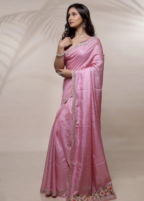 Pink Tussar Pure Silk Saree With Blouse Piece - Indian Silk House Agencies