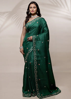 Green Tussar Pure Silk Saree With Blouse Piece - Indian Silk House Agencies