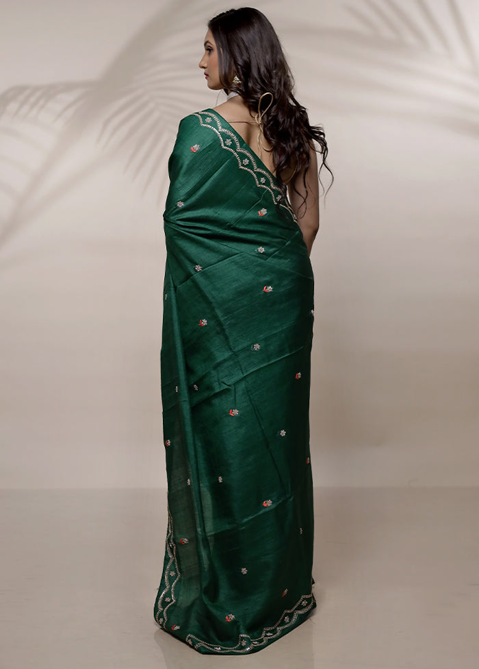 Green Tussar Pure Silk Saree With Blouse Piece - Indian Silk House Agencies