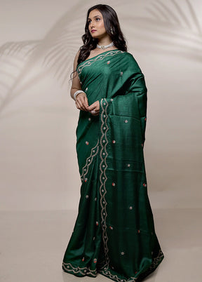 Green Tussar Pure Silk Saree With Blouse Piece - Indian Silk House Agencies