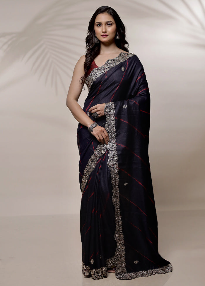 Black Tussar Pure Silk Saree With Blouse Piece - Indian Silk House Agencies