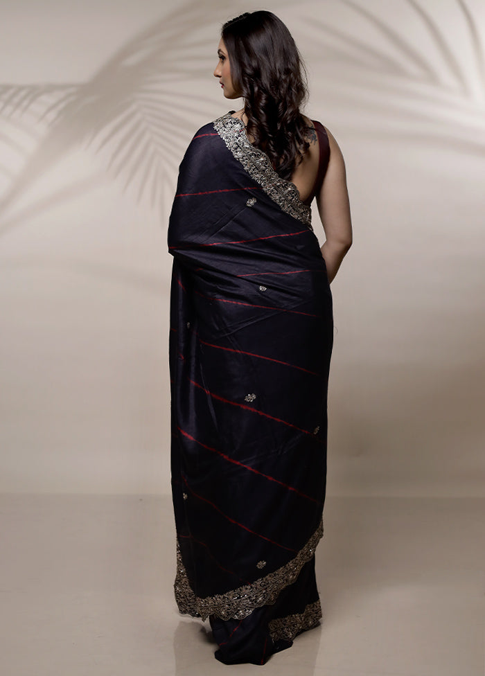 Black Tussar Pure Silk Saree With Blouse Piece - Indian Silk House Agencies