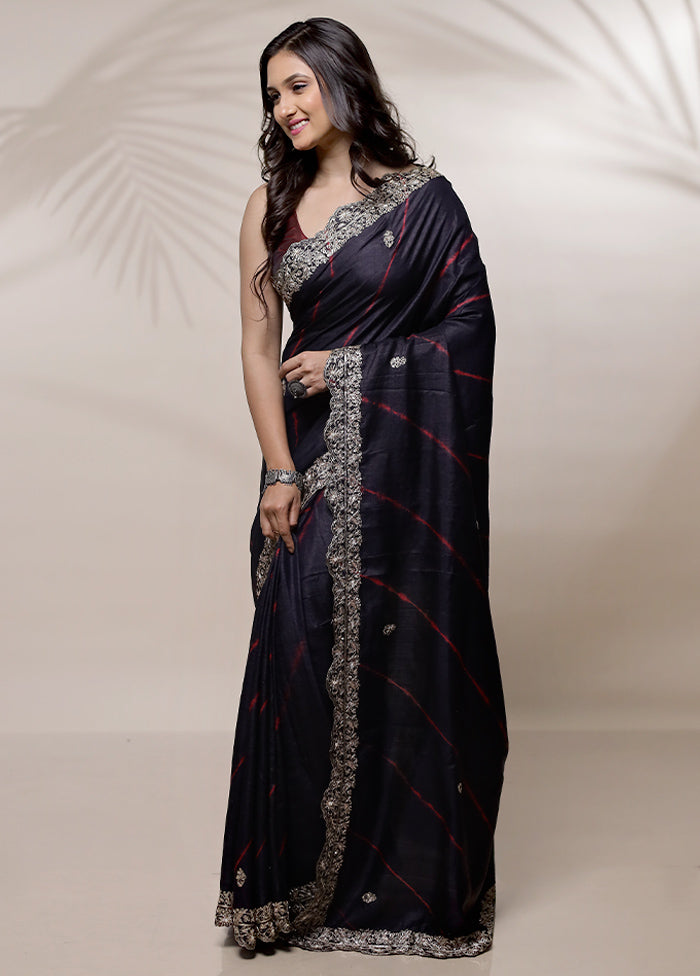 Black Tussar Pure Silk Saree With Blouse Piece - Indian Silk House Agencies