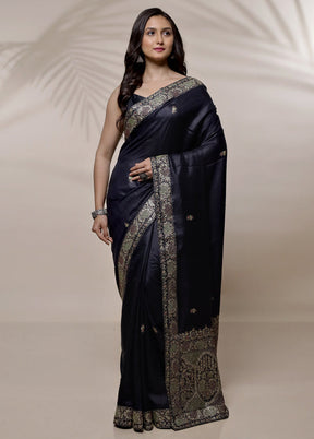 Black Tussar Pure Silk Saree With Blouse Piece - Indian Silk House Agencies