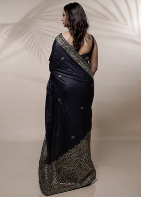 Black Tussar Pure Silk Saree With Blouse Piece - Indian Silk House Agencies