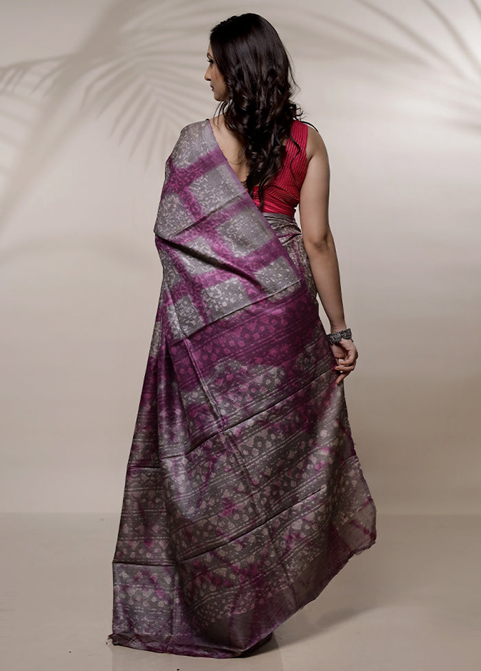 Grey Tussar Pure Silk Saree With Blouse Piece - Indian Silk House Agencies