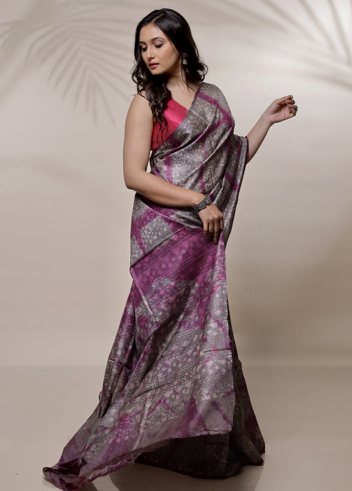 Grey Tussar Pure Silk Saree With Blouse Piece - Indian Silk House Agencies