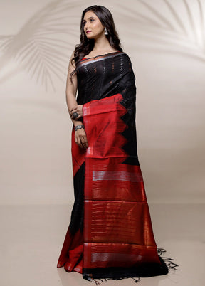 Black Tussar Pure Silk Saree With Blouse Piece - Indian Silk House Agencies