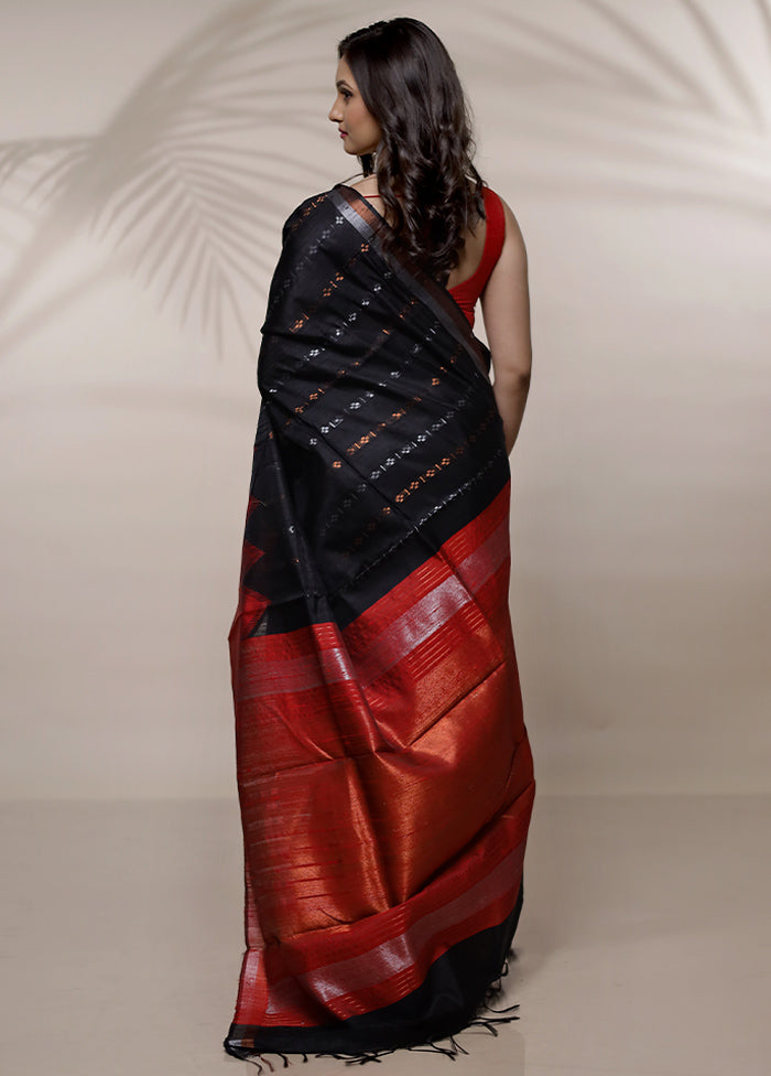 Black Tussar Pure Silk Saree With Blouse Piece - Indian Silk House Agencies