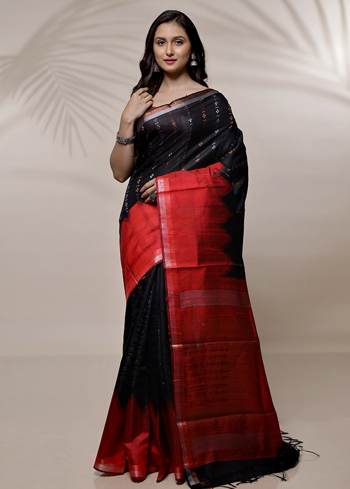 Black Tussar Pure Silk Saree With Blouse Piece - Indian Silk House Agencies