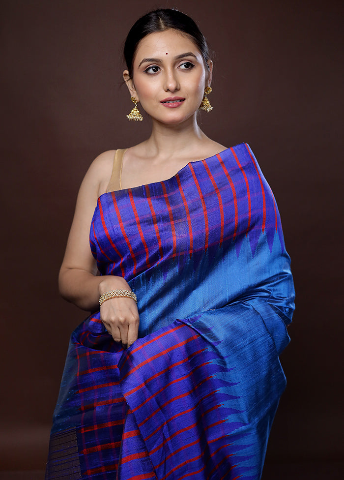 Blue Tussar Pure Silk Saree With Blouse Piece - Indian Silk House Agencies