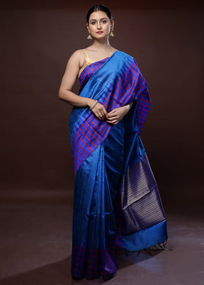 Blue Tussar Pure Silk Saree With Blouse Piece - Indian Silk House Agencies