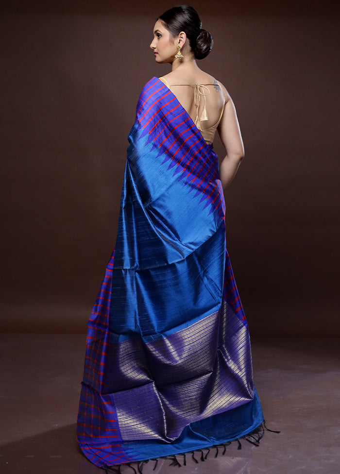 Blue Tussar Pure Silk Saree With Blouse Piece - Indian Silk House Agencies