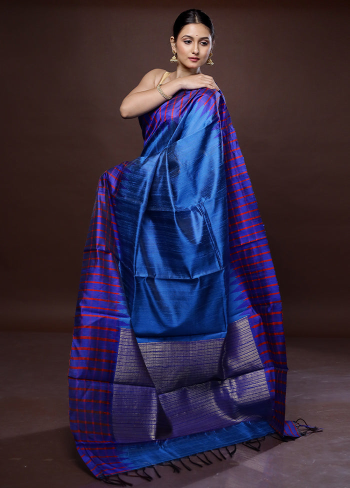 Blue Tussar Pure Silk Saree With Blouse Piece - Indian Silk House Agencies