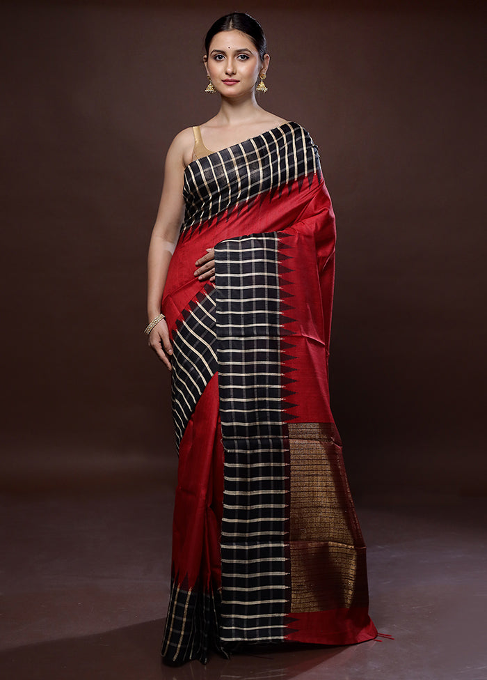 Black Tussar Pure Silk Saree With Blouse Piece - Indian Silk House Agencies