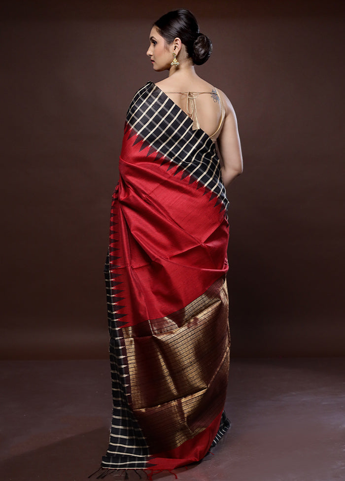 Black Tussar Pure Silk Saree With Blouse Piece - Indian Silk House Agencies