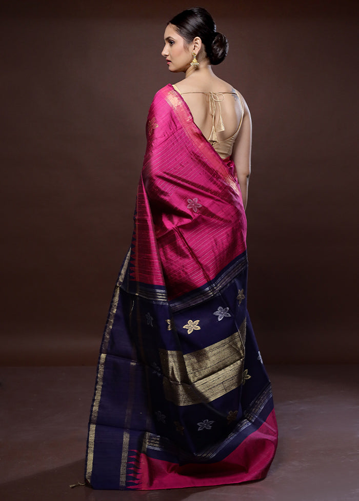 Pink Tussar Pure Silk Saree With Blouse Piece - Indian Silk House Agencies