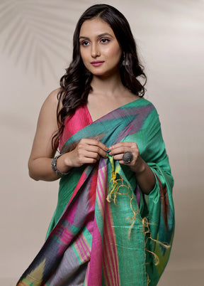 Green Tussar Silk Saree With Blouse Piece - Indian Silk House Agencies