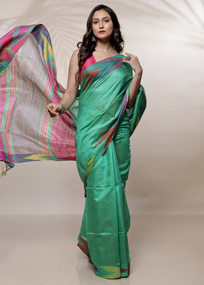 Green Tussar Silk Saree With Blouse Piece - Indian Silk House Agencies