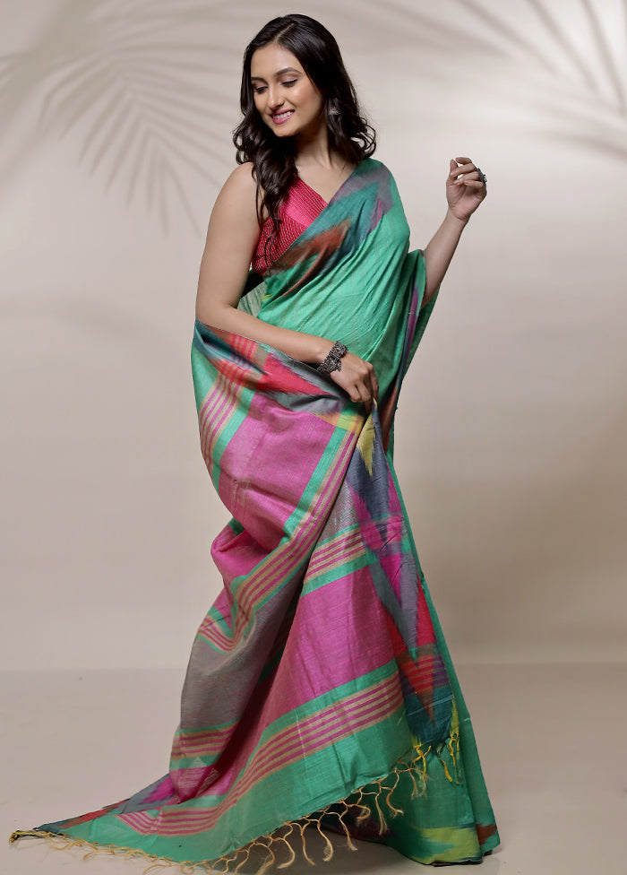 Green Tussar Silk Saree With Blouse Piece - Indian Silk House Agencies