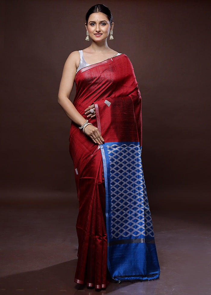 Red Tussar Silk Saree With Blouse Piece - Indian Silk House Agencies