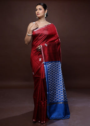 Red Tussar Silk Saree With Blouse Piece - Indian Silk House Agencies