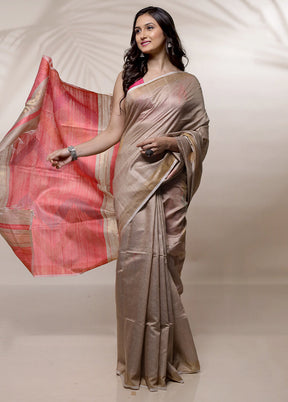 Cream Tussar Silk Saree With Blouse Piece - Indian Silk House Agencies