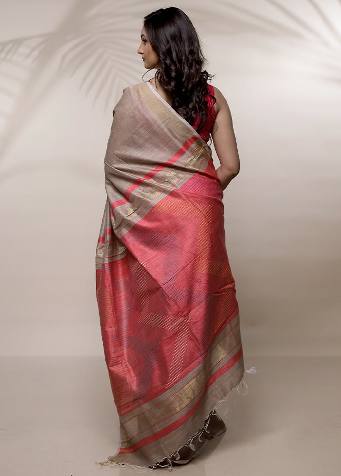 Cream Tussar Silk Saree With Blouse Piece - Indian Silk House Agencies