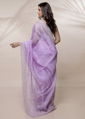 Purple Pure Organza Saree With Blouse Piece - Indian Silk House Agencies