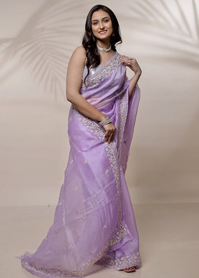 Purple Pure Organza Saree With Blouse Piece - Indian Silk House Agencies