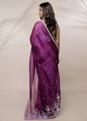 Purple Pure Organza Saree With Blouse Piece - Indian Silk House Agencies