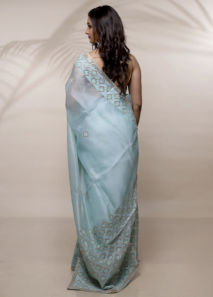 Green Pure Organza Saree With Blouse Piece - Indian Silk House Agencies