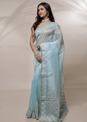 Green Pure Organza Saree With Blouse Piece - Indian Silk House Agencies