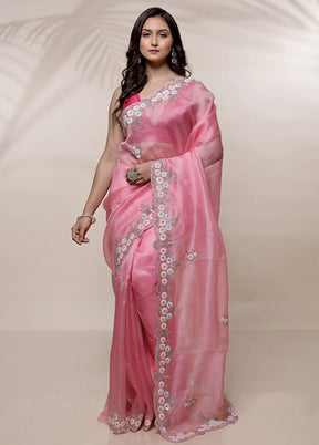 Pink Pure Organza Saree With Blouse Piece - Indian Silk House Agencies