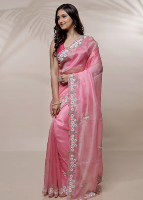 Pink Pure Organza Saree With Blouse Piece - Indian Silk House Agencies