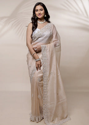 Cream Pure Organza Saree With Blouse Piece - Indian Silk House Agencies