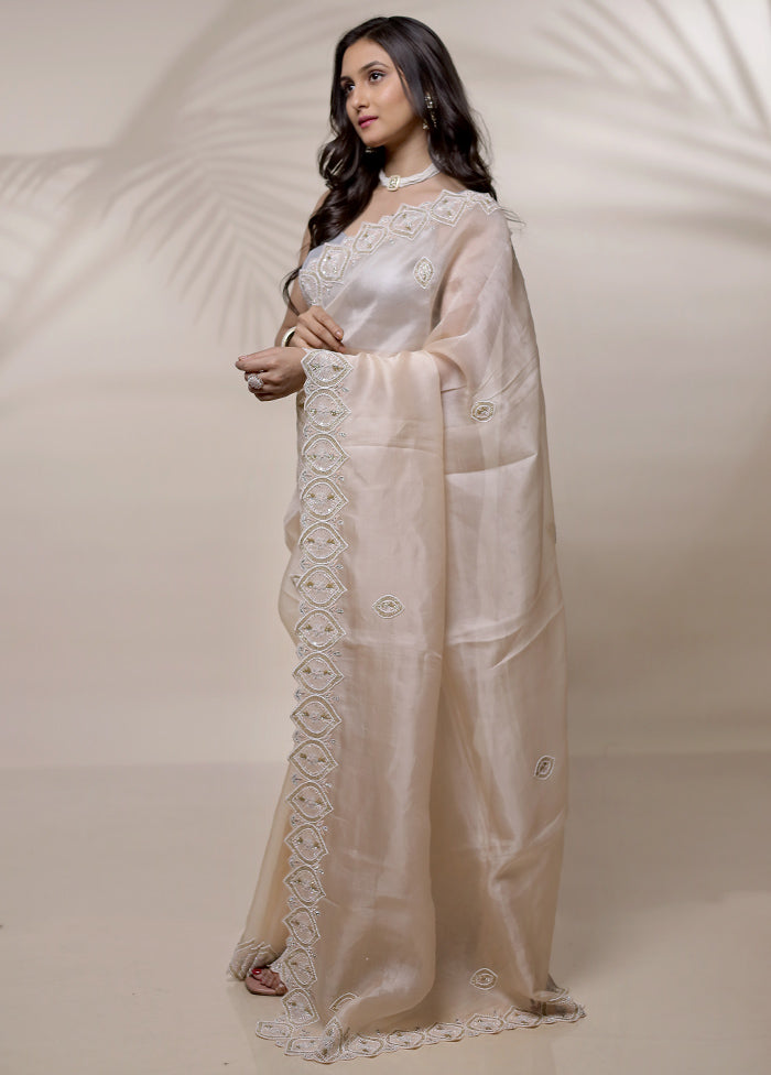 Cream Pure Organza Saree With Blouse Piece - Indian Silk House Agencies