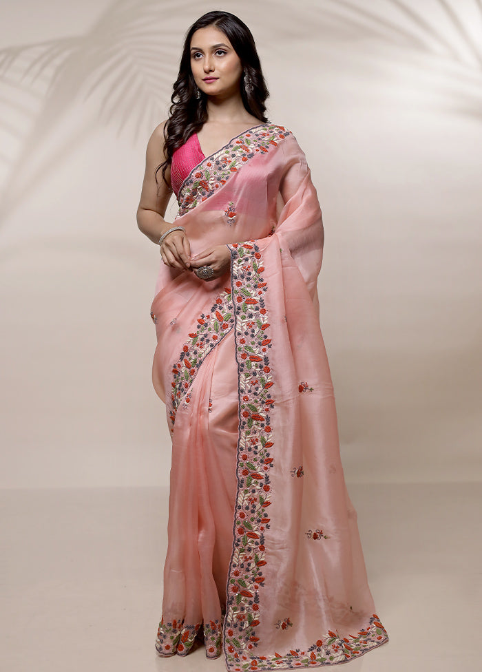 Pink Pure Organza Saree With Blouse Piece - Indian Silk House Agencies