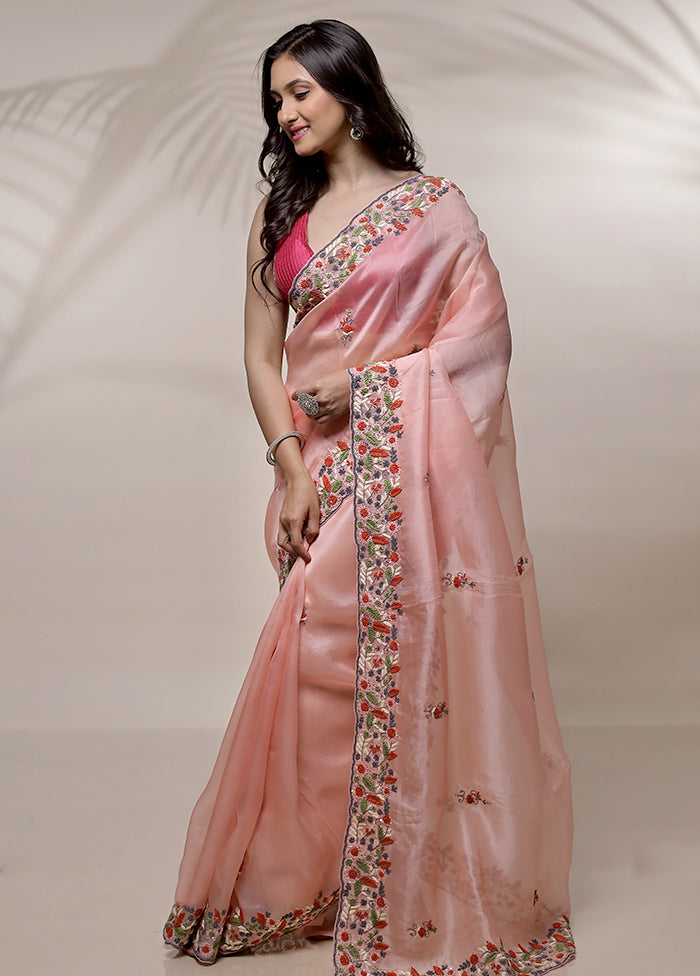 Pink Pure Organza Saree With Blouse Piece - Indian Silk House Agencies