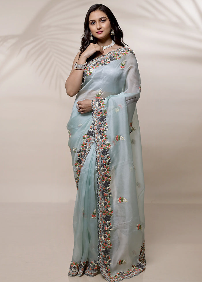 Green Pure Organza Saree With Blouse Piece - Indian Silk House Agencies