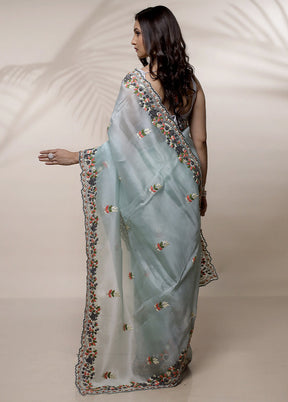 Green Pure Organza Saree With Blouse Piece - Indian Silk House Agencies