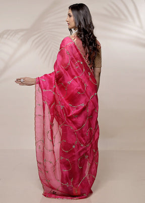 Pink Pure Organza Saree With Blouse Piece - Indian Silk House Agencies