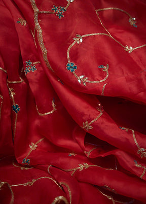 Red Pure Organza Saree With Blouse Piece - Indian Silk House Agencies